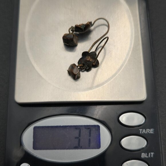 Copper Flower Crystal And Tiger's Eye Stone Earrings A6499 - Picture 5 of 5